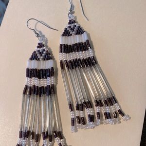 Hand Beaded Native American Dangle Fringe Earrings